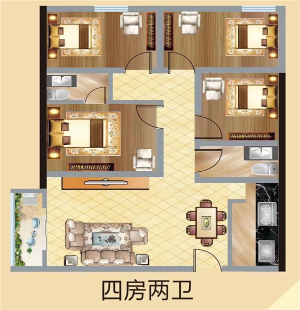 三房两厅一卫 